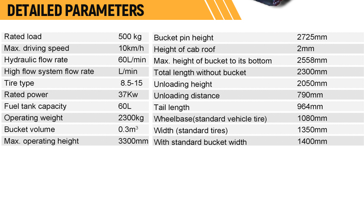 S500-Skid steer loader load capacity 2.3Ton