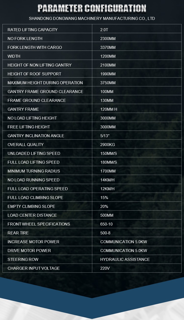2.0Ton Electric Forklif with Battery