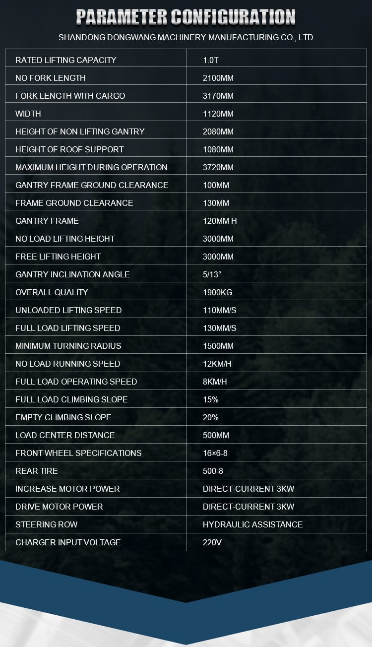 1.0Ton Electric Forklif with Battery